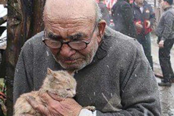 房子燒了，老爺爺得知愛貓活著，緊抱小貓哽咽：幸好你還在